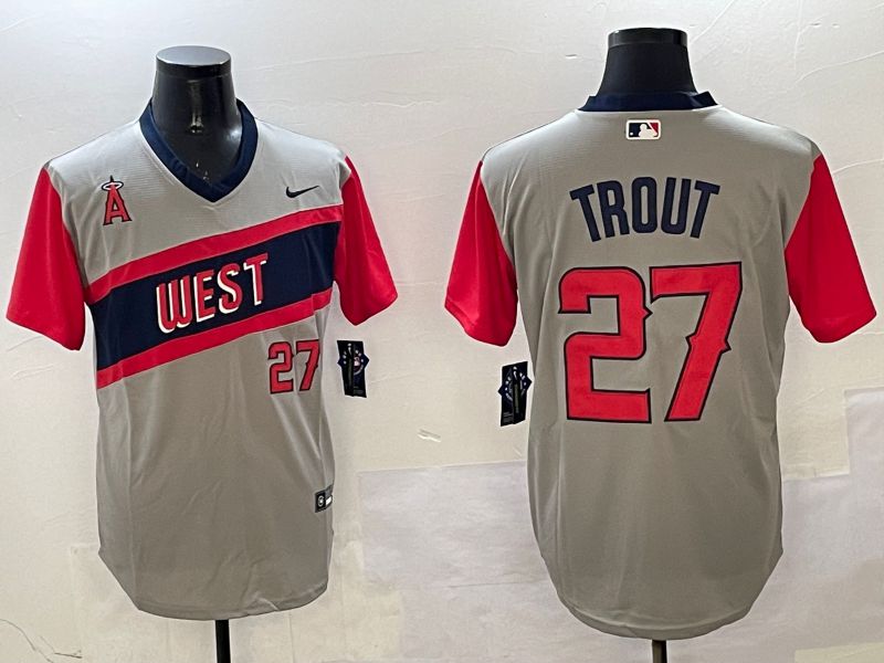 Men Los Angeles Angels #27 Trout Grey Throwback Game 2025 Nike MLB Jersey style 5->los angeles angels->MLB Jersey